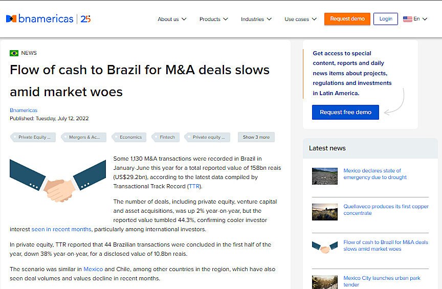 Flow of cash to Brazil for M&A deals slows amid market woes